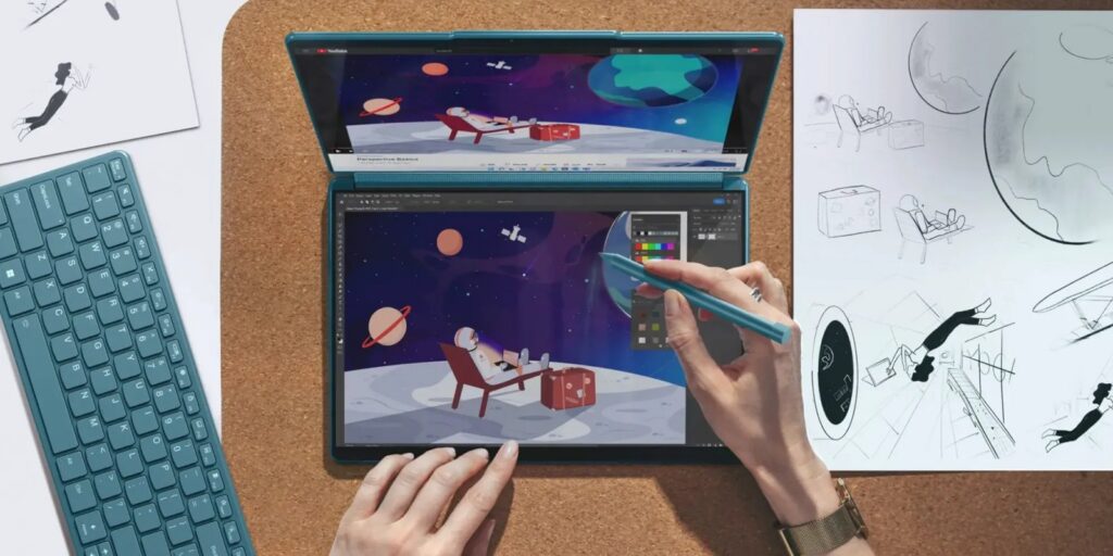 Folding MacBook would be along the lines of the Lenovo Yogabook qp459g